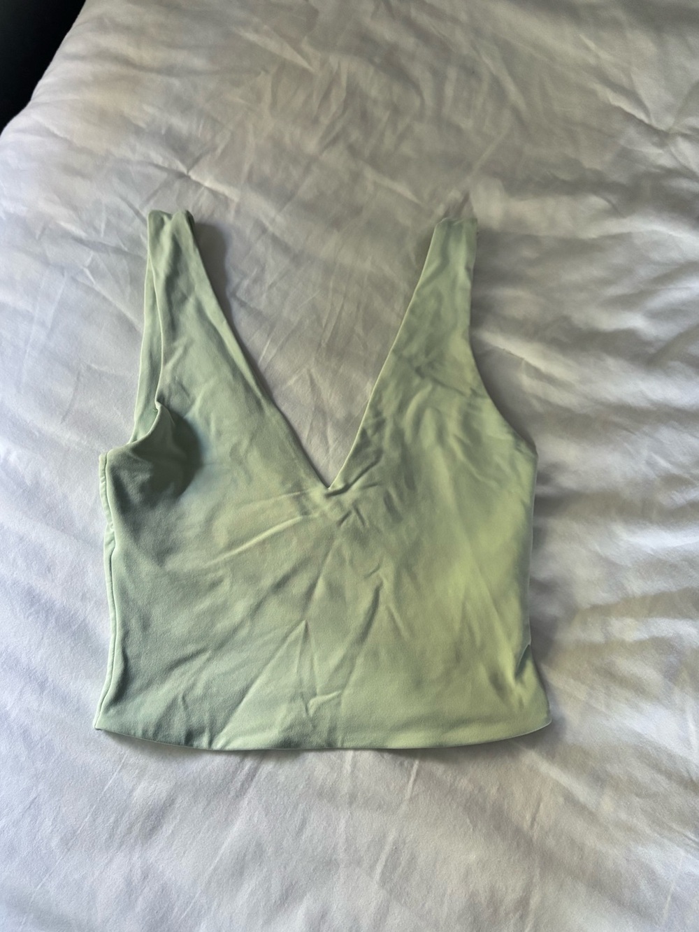 Babaton Light Green V-Neck Cropped Tank